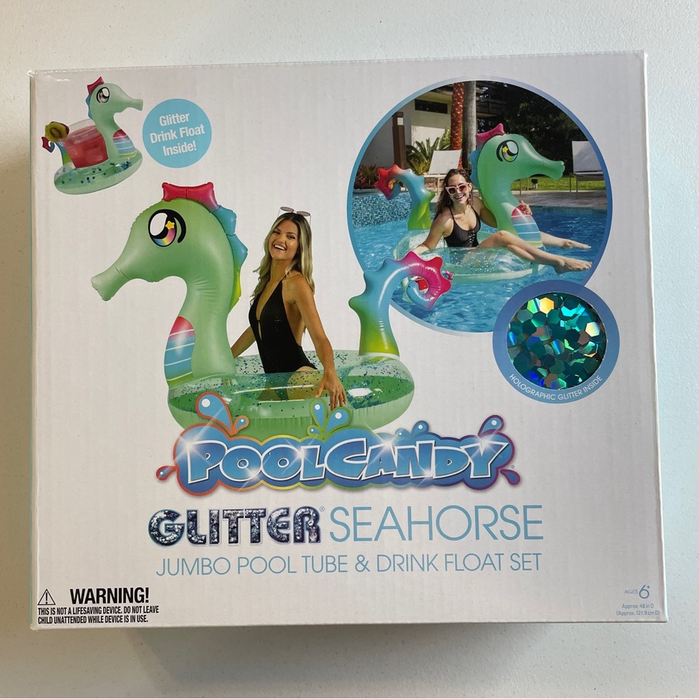 NWT PoolCandy Glitter Seahorse Pool Float – Brand New & Sealed